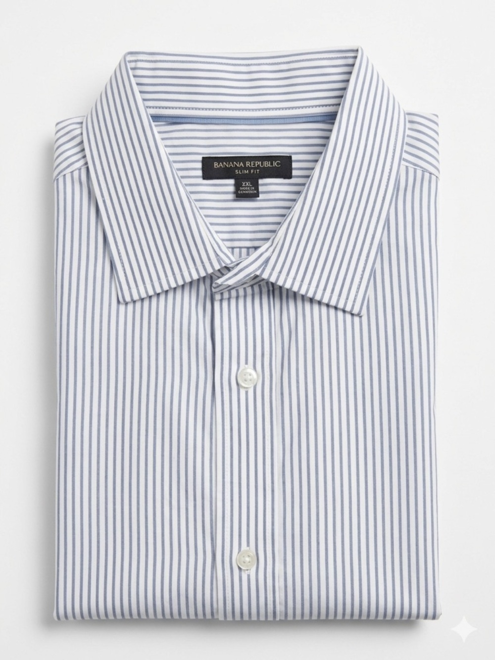 Banana Republic Slim Fit White Men’s Dress Shirt with Blue Pinstripes XXL